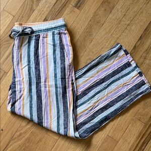 Old Navy Women's Wide Leg Multicolor Striped Linen Blend Pants